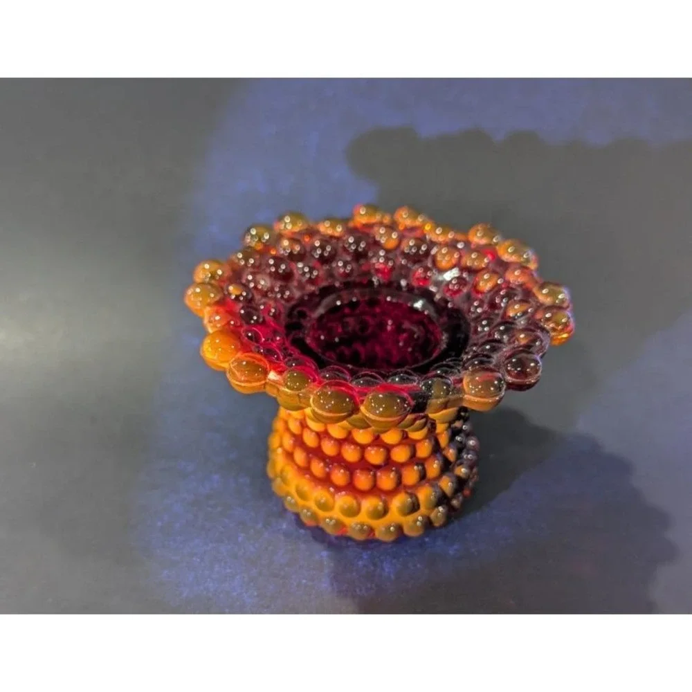 Amberina Hobnail Fenton Glass Candle Holder – Glows Under Black Light
